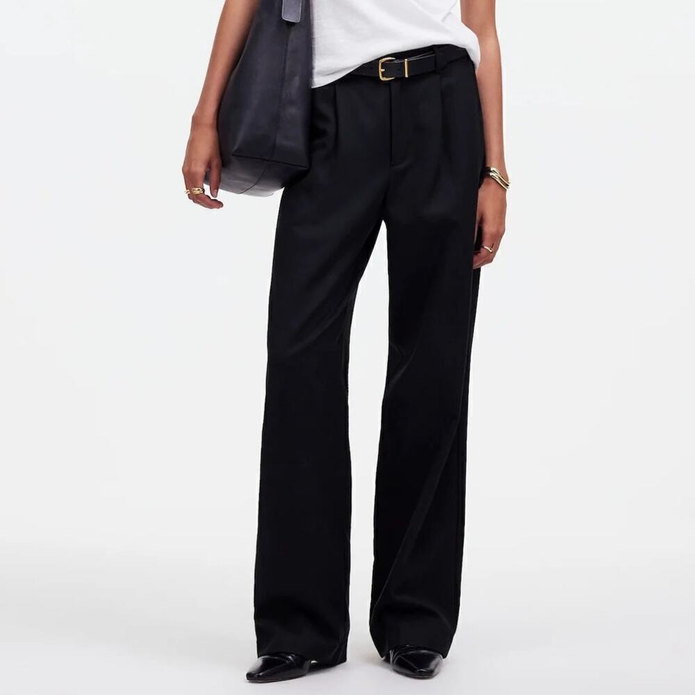 Madewell Slouchy Straight Pants Mid Rise Straight Drapey Twill True Black NWT 00